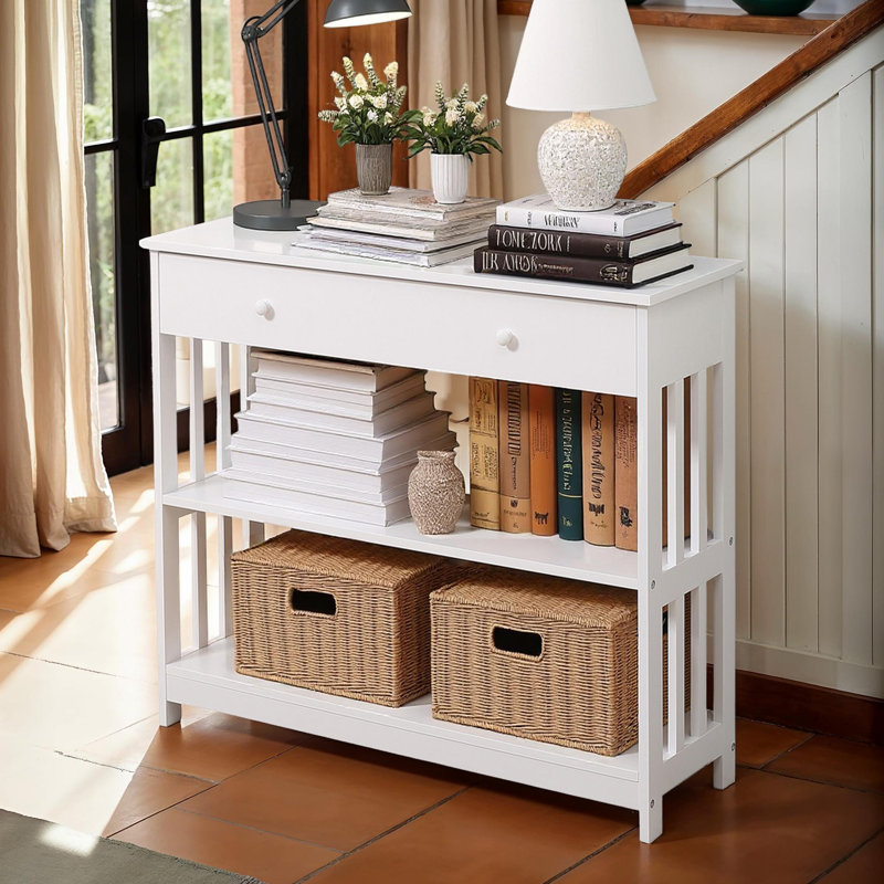 Console de couloir avec tiroir large, tablettes, Blanc