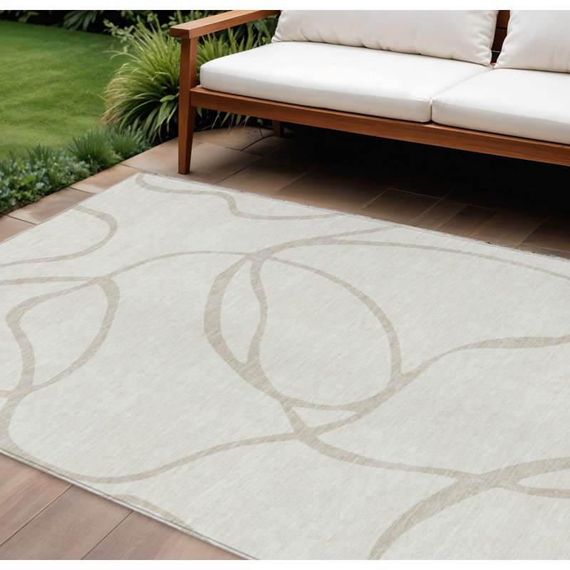 Tapis intérieur lavable abstrait 10 pi x 14 pi ivoire