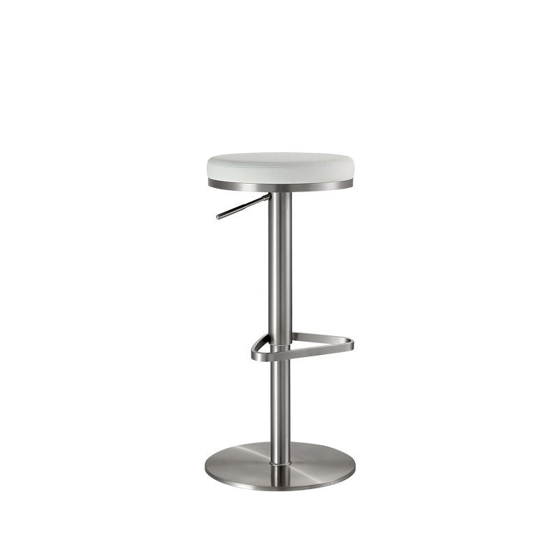 Tabouret de bar rotatif à hauteur ajustable Noah, Blanc glacé, Argent