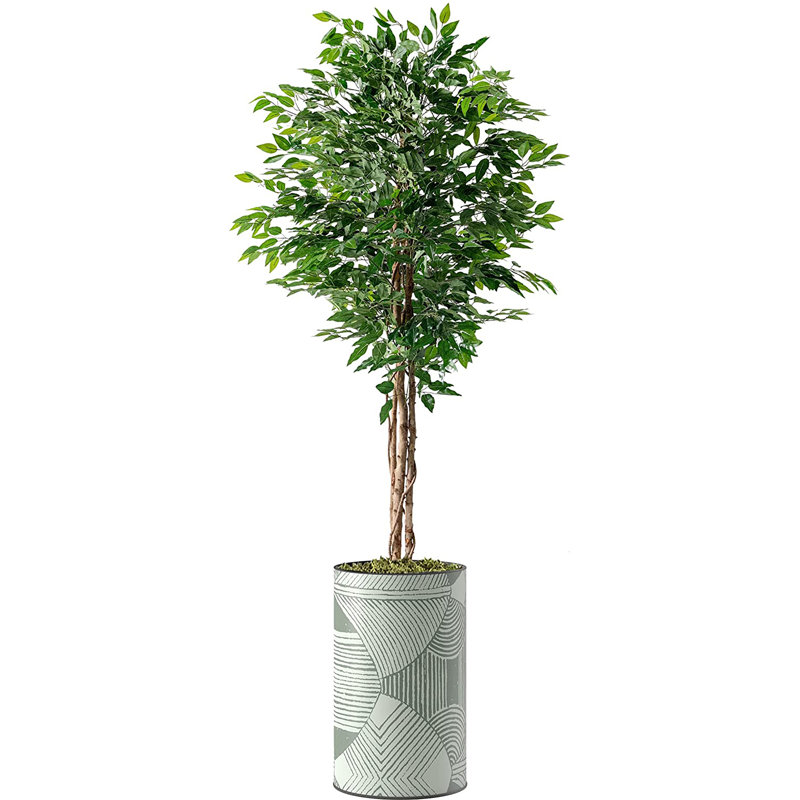 Arbre artificiel dans un pot de fleurs moderne, faux arbre en soie ficus (décoration en pot et arbre), Tourbillon vert