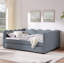 Grand lit de jour confortable en vichy avec deux tiroirs de rangement, avec port USB et adorable tissu en forme de vague-179574936-179574939