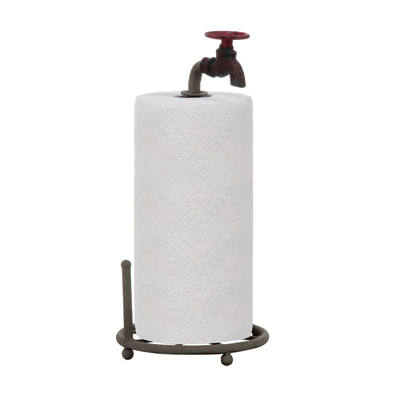 Metal Faucet Paper Towel Holder with Vintage Spigot Ornament Aged