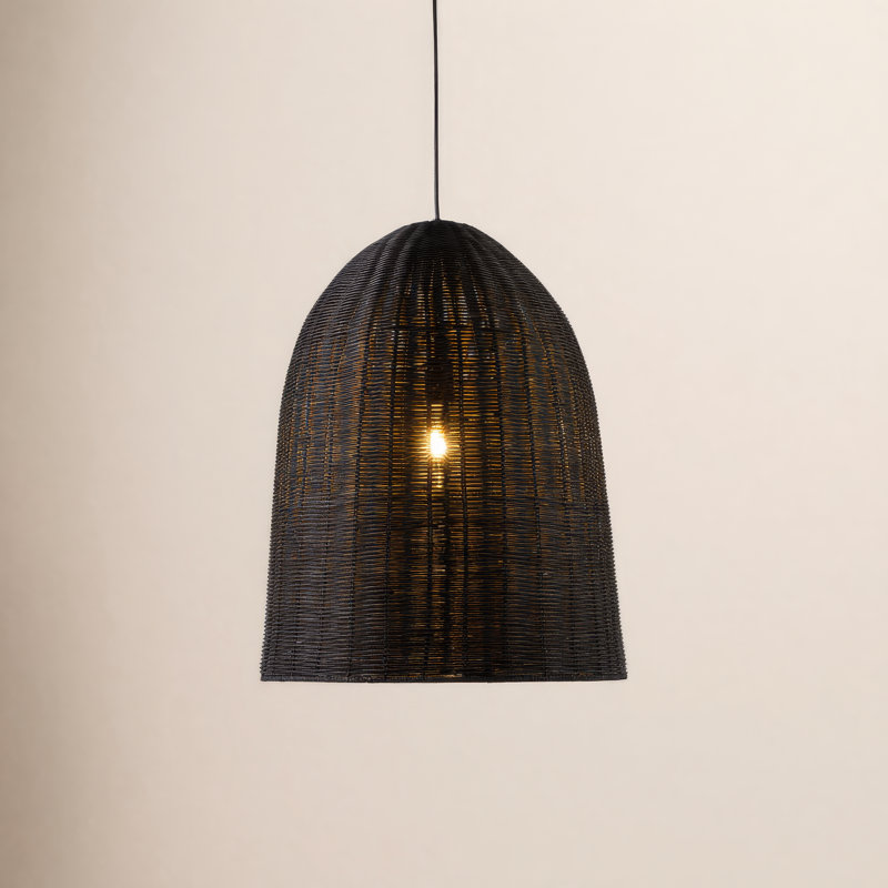 Luminaire suspendu simple à 1 lumière Declo, Rotin sable noir