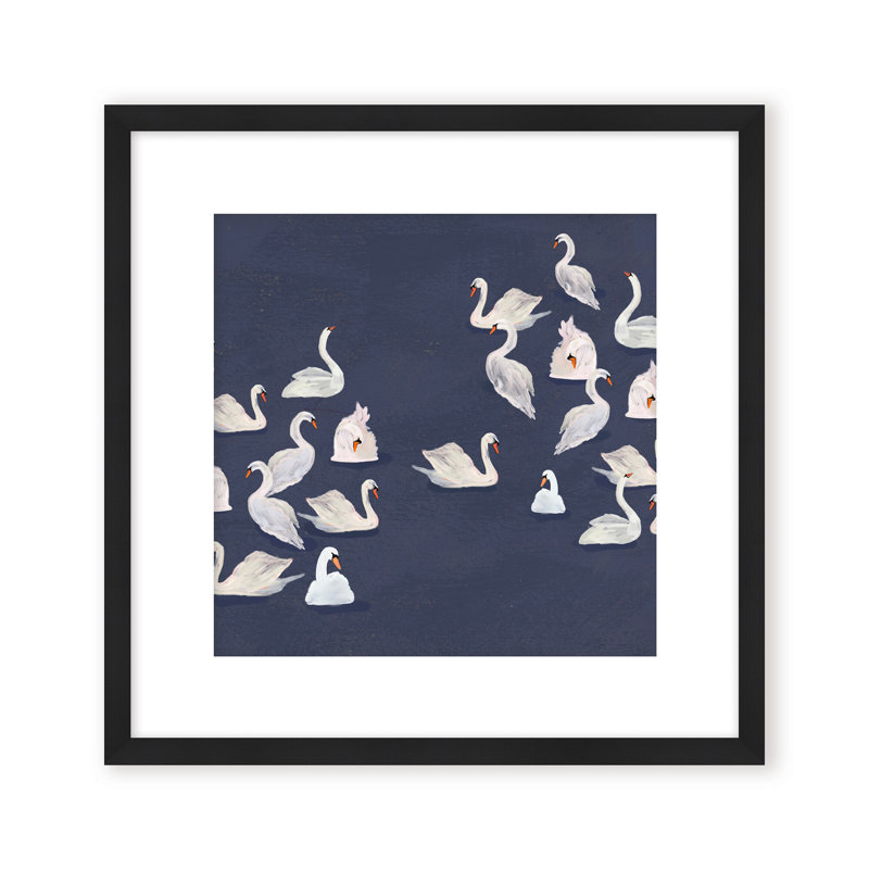Nature Inspired Modern Ensemble: Swan Serenade, 24" H x 24" W, Framed Print, Gold