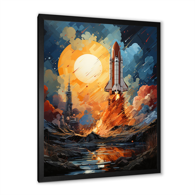 Expressionniste, Navette Spatiale Burst III, impression d'art sur toile Rocketship, Gold Picture Framed, H 44 po x l 34 po