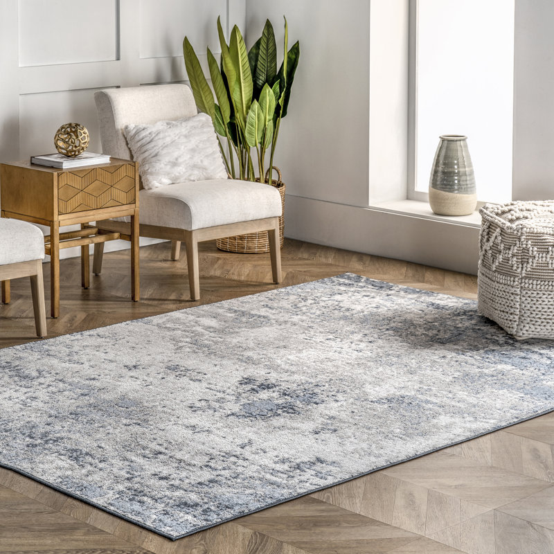 Acad Abstract Contemporary Performance Blue/Gray/Ivory Rug, Rectangle 8'10" x 12'