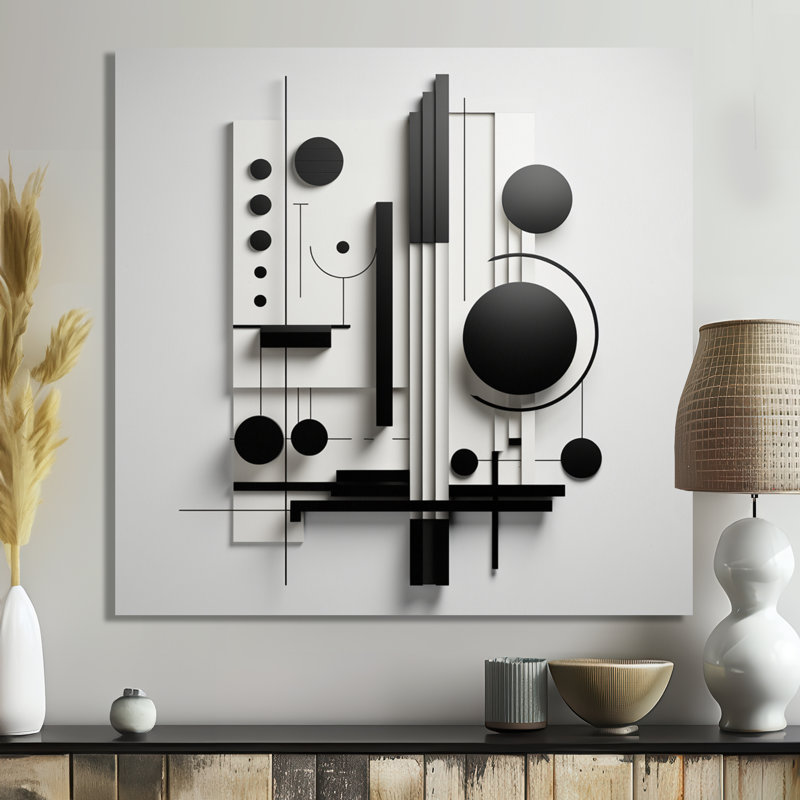«Geometric Essence Monochrome Balance II - Minimalisme», art mural, Pas de métal encadré, H 36 po x l 36 po x P 1,5 po