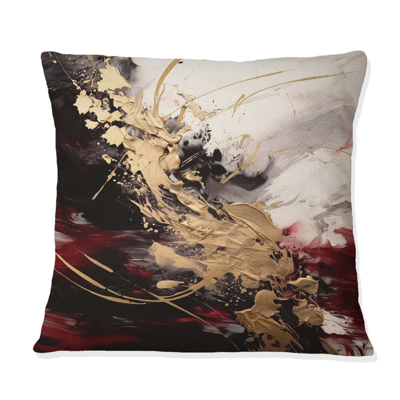 Coussin décoratif doré et rouge Fusion I - imprimé abstrait, Square 18"