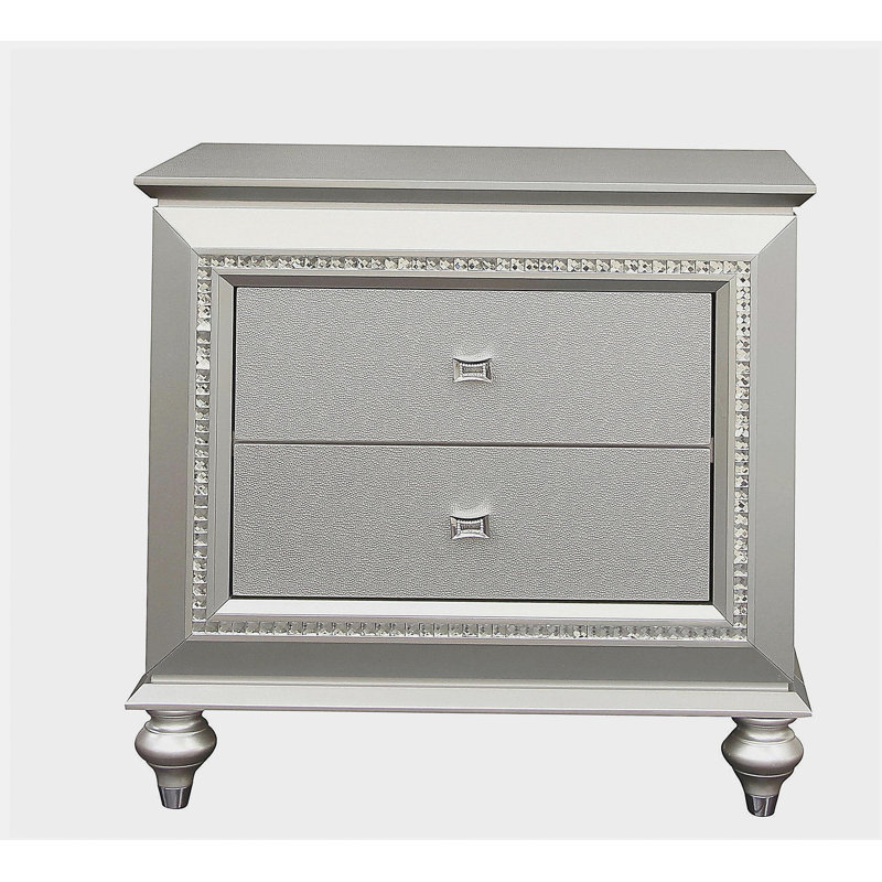 Champagne 2-Drawer Nightstand with Sparkling Trim