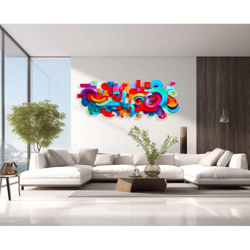 Reproduction d'art acrylique abstrait Pop Art, art mural acrylique - plexiglas moderne, H 30 po x l 83 po x P 1,25 po