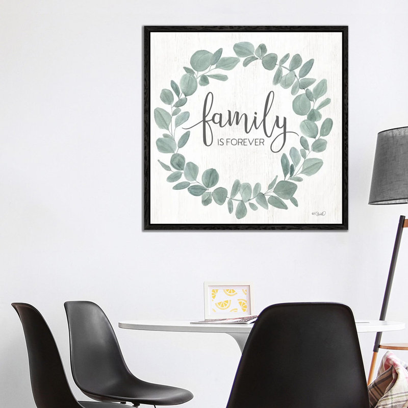 Family Forever Eucalyptus Wreath by Kate Sherrill - Print on Canvas, Black Floater Frame, 93.98 cm H x 93.98 cm W