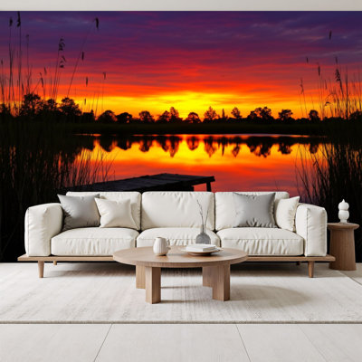 Papier peint adhésif autocollant Serene Sunset Lake