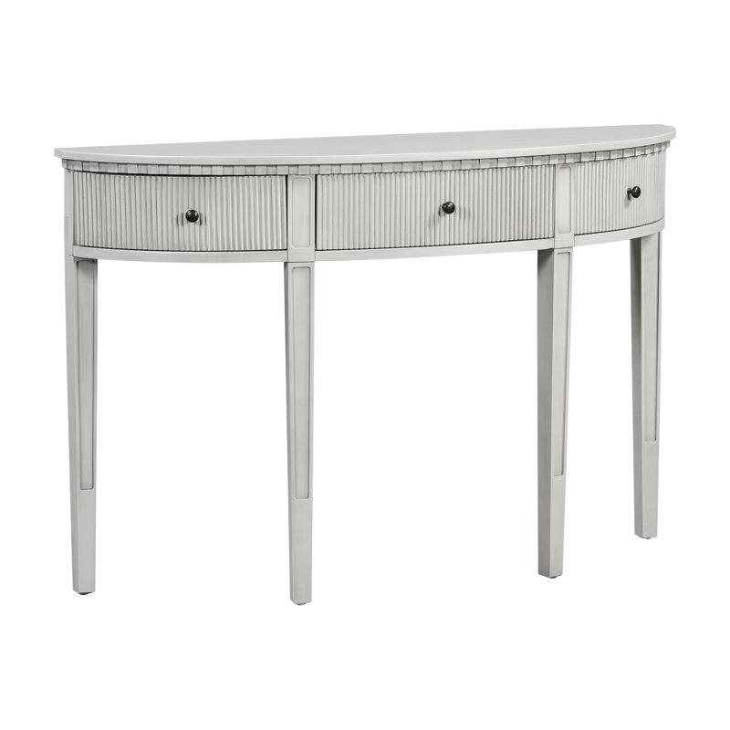 Antique White Console Table With Spacious Interior & Drawers Minimalist Table, Vertical Stripe Design, Ample Storage Space