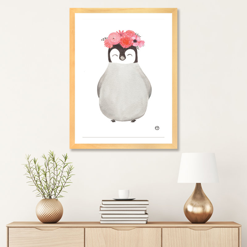 Art pingouin, H 32 po x l 24 po x P 1 po, Papier encadré naturel