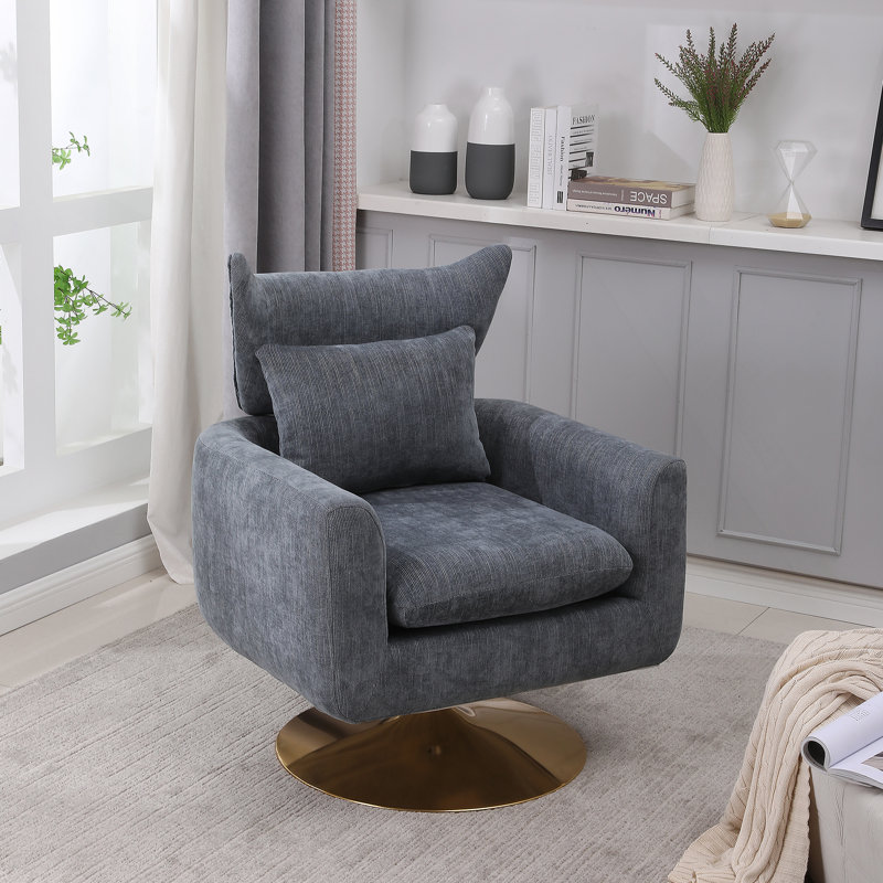 Fauteuil d'appoint pivotant à 360 degrés avec coussin, Lin 100 % gris bleu