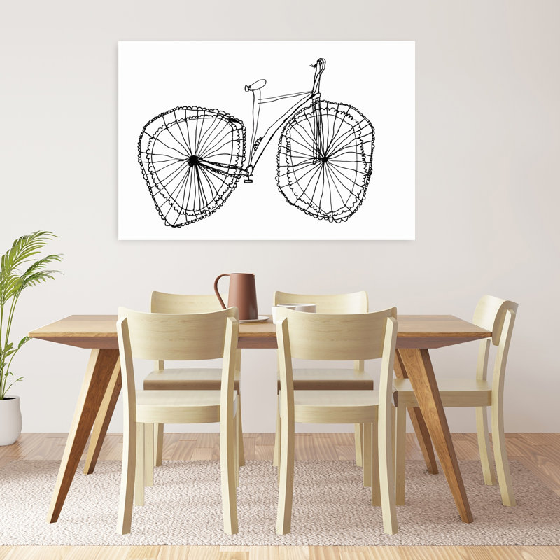 Dessin de vélo fantaisiste abstrait, minimaliste, impression murale, 32" H x 48" W