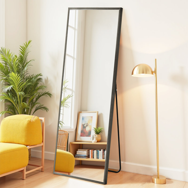 Full Length Mirror, Floor Mirror Standing Hanging Or Leaning Against Wall, Suitable For Bedroom, 59" x 16", Black
