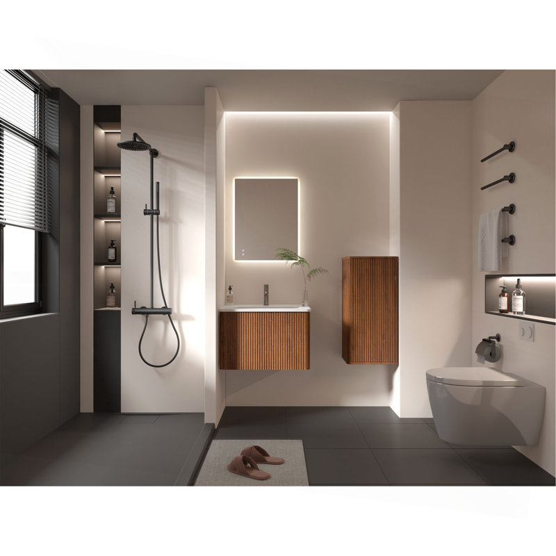 Bathroom Floating Side Cabinet, Wall-Mounted Storage Cabinet For Small Spaces, Pre-Assembled, Walnut