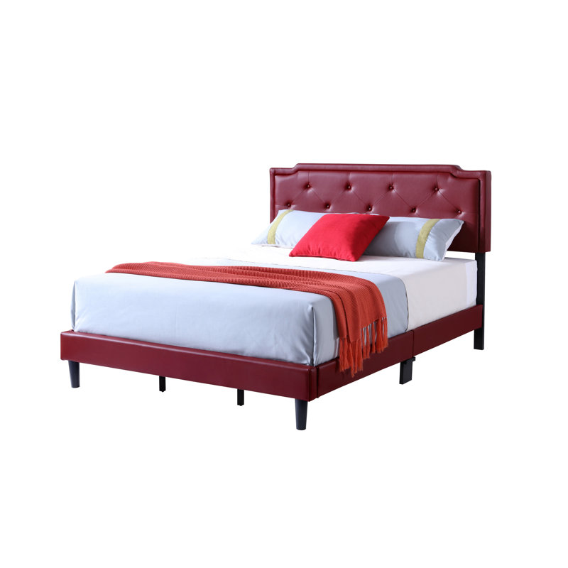 Upholstered Panel Bed, Queen, Red