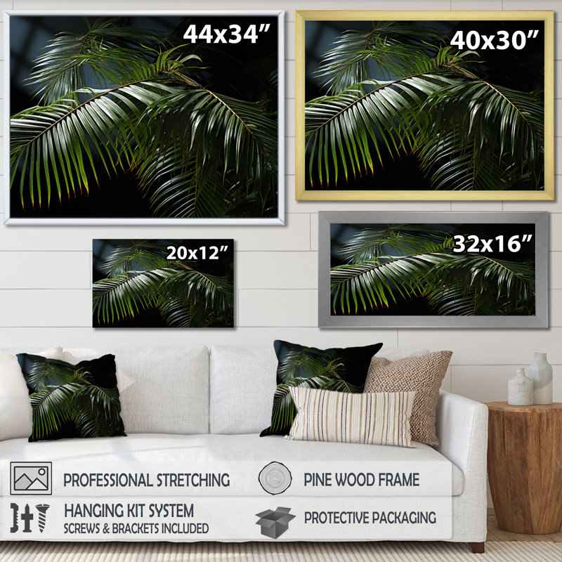 Palmiers symphonie I - impressions murales florales, H 30 po x l 40 po x P 1,5 po, Cadre flottant doré