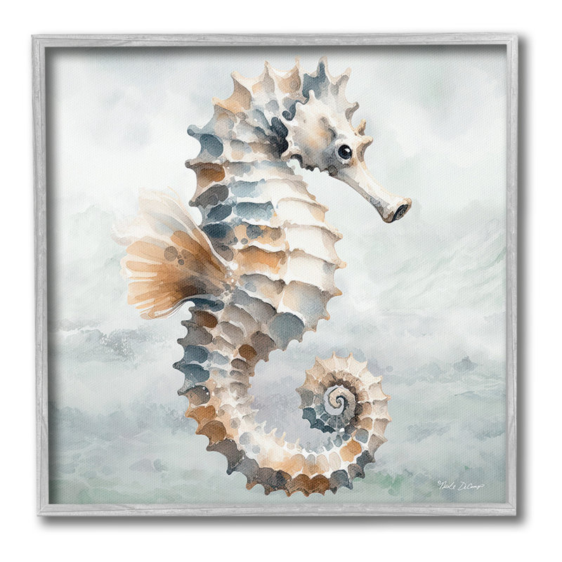 Détail de l'hippocampe encadré par Nicole Decamp, Estampe numérique Farmhouse, H 24 po x l 24 po