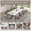 Ensemble de table de salle à manger 79 po en marbre doré de Carrare 79 po avec 8 chaises - Table de cuisine rectangulaire moderne, base de cheval en acier inoxydable, sièges 6-8-60593577