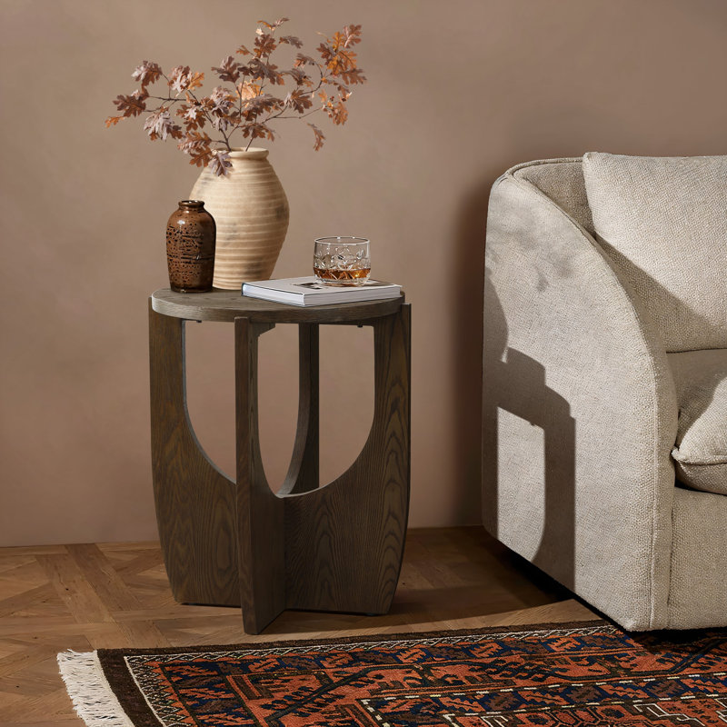 24.4'' H Walnut Finish Round Side Table