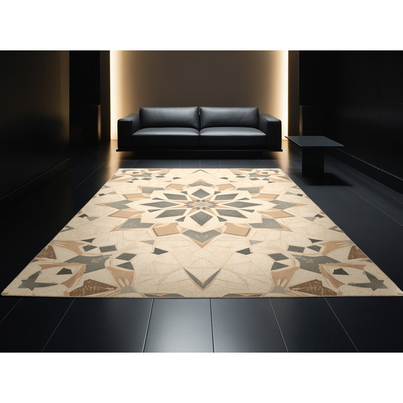 Tapis moelleux moelleux et moelleux d'inspiration mondiale en beige - reliure beige, 7 x 9