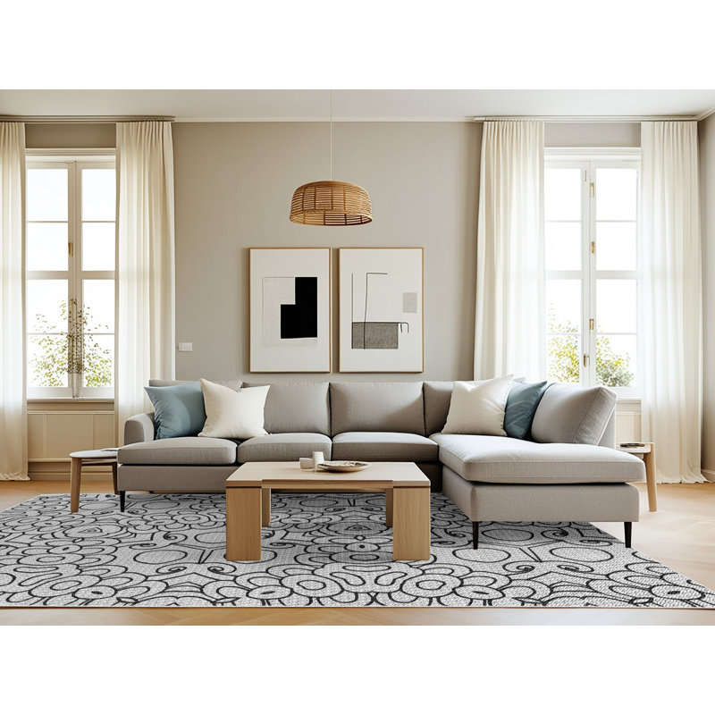 Tapis abstrait blanc / noir, Rectangle 7 pi x 9 pi