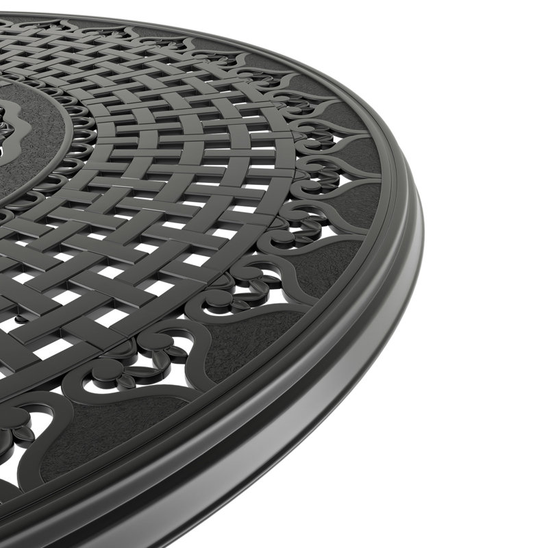 Table de salle à manger 47,56 pouces en fonte d'aluminium pour patio avec cadre noir et trou pour parasol