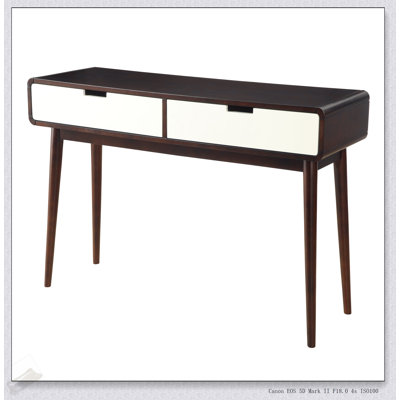 Table de canapé à 2 tiroirs d'inspiration rétro et blanche avec pieds fuselés et surface facile à nettoyer pour un rangement élégant