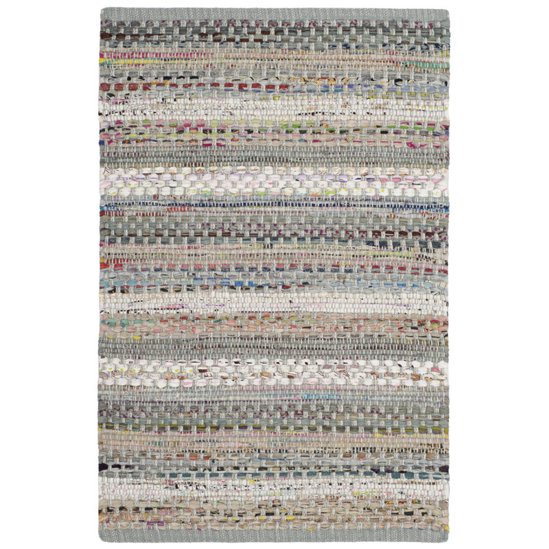 Tapis gris / blanc / brun en coton noué à la main Vesey, Rectangle 2 pi 6 po x 4 pi