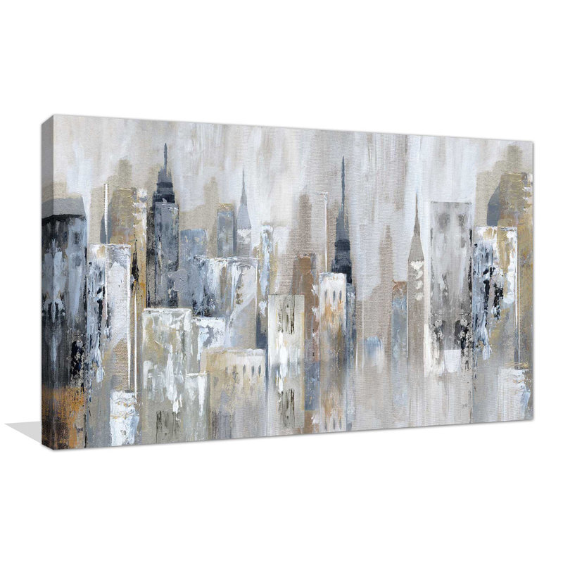 Bay City Reflection - peinture sur toile à cadre flottant, L 48 po x H 28 po, Toile tendue