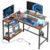 Nedyo 48" L-Shaped Computer Desk with Power Outlet, LED Gaming Work Desk with Monitor Stand