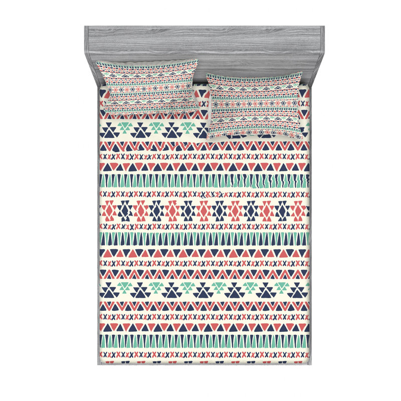 Queen White Microfiber Geometric Print Sheet Set