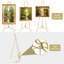Chevalet de sol en métal doré de 118 cm (46,5 pouces) pour panneaux de mariage, support réglable avec chaîne, chevalet trépied décoratif pour affiches, peintures, photos, tableaux noirs et décoration événementielle