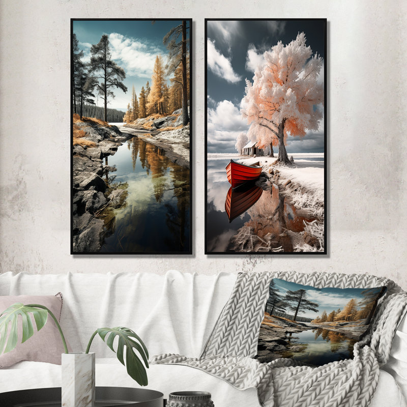 «Suède rivière Serenity», 2 pièces sur toile, H 40 po x l 40 po, Cadre noir