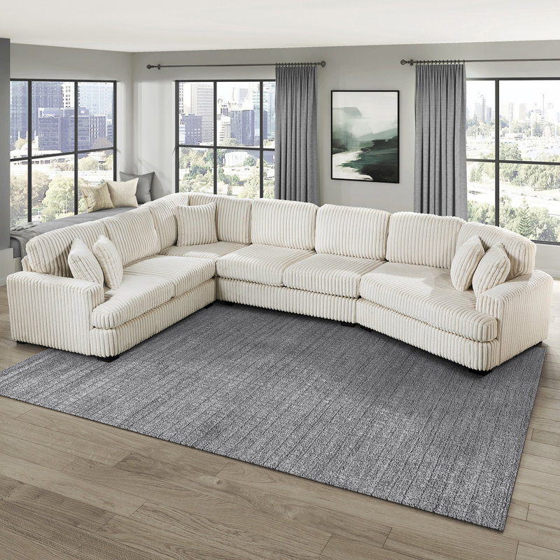 Canapé modulaire moderne et contemporain de 156 po Showstead, Velours côtelé beige, Orienté à droite