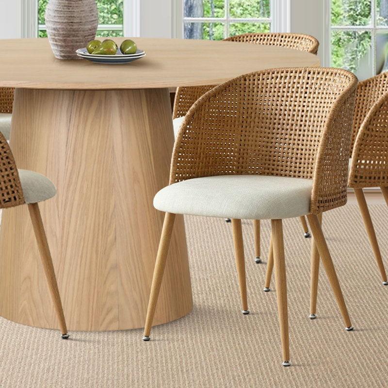 Cleston 4 - Person Dining Table Sets With 52'' Round Table & 4 Upholstered Fabric Chairs
