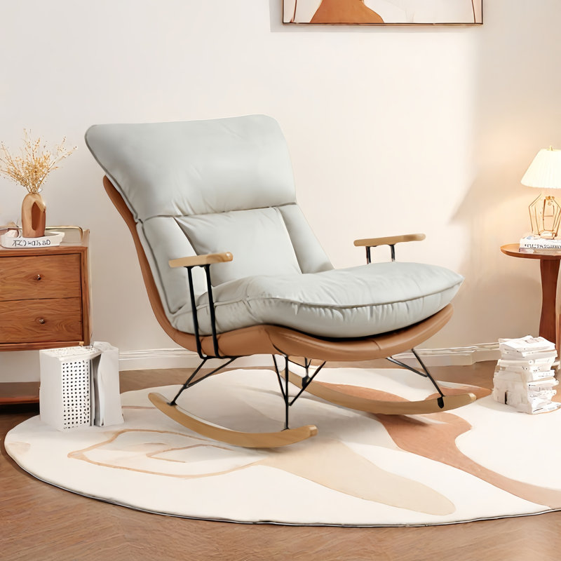 Chaise berçante moderne rembourrée, Blanc cassé / blanc