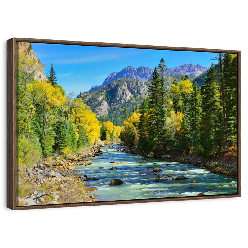 Montagne avec rivière, Cadre flottant noyer, 40 po x 27 po