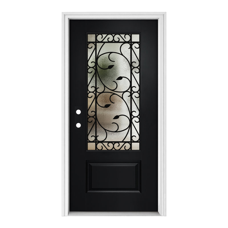 36 po X 80 po Porte d'entrée noire en fibre de verre, ouverture vers la droite, verre givré, Right Hand