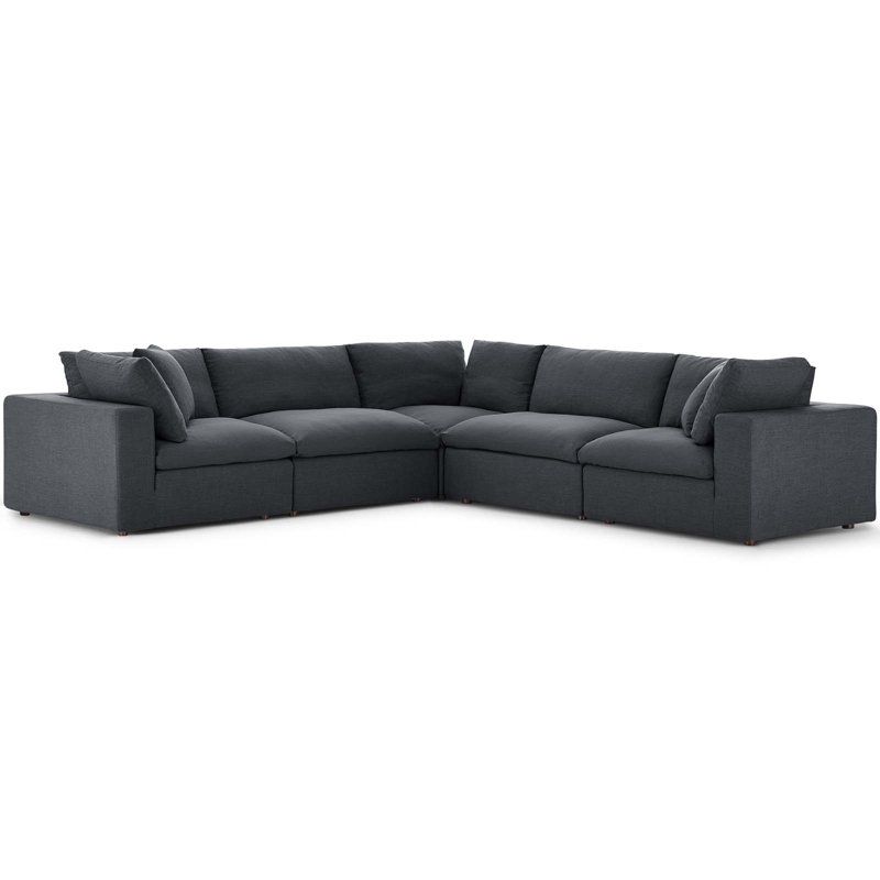 Commix Down Filled Overstuffed 5 Piece Sectional Sofa Set, Gray Polyester Blend
