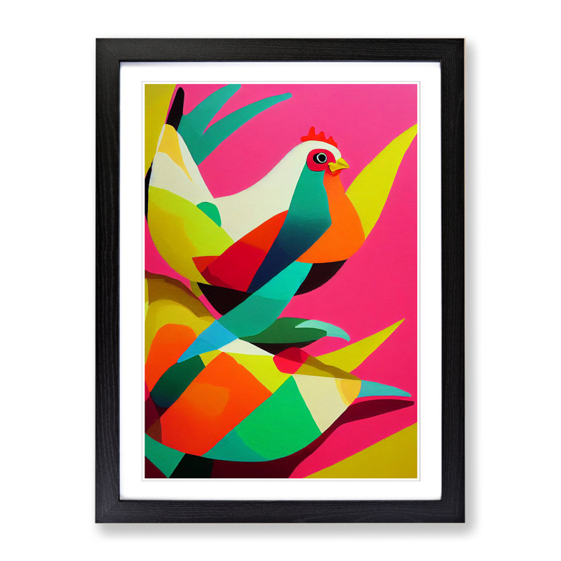Chicken Hydrodipped - Single Picture Frame Print, 64cm H x 46cm W, Walnut Framed