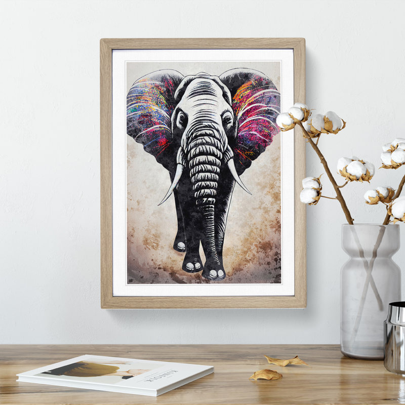 Colours Of An Elephant - Single Picture Frame Print, 46cm H x 34cm W x 2cm D, Oak