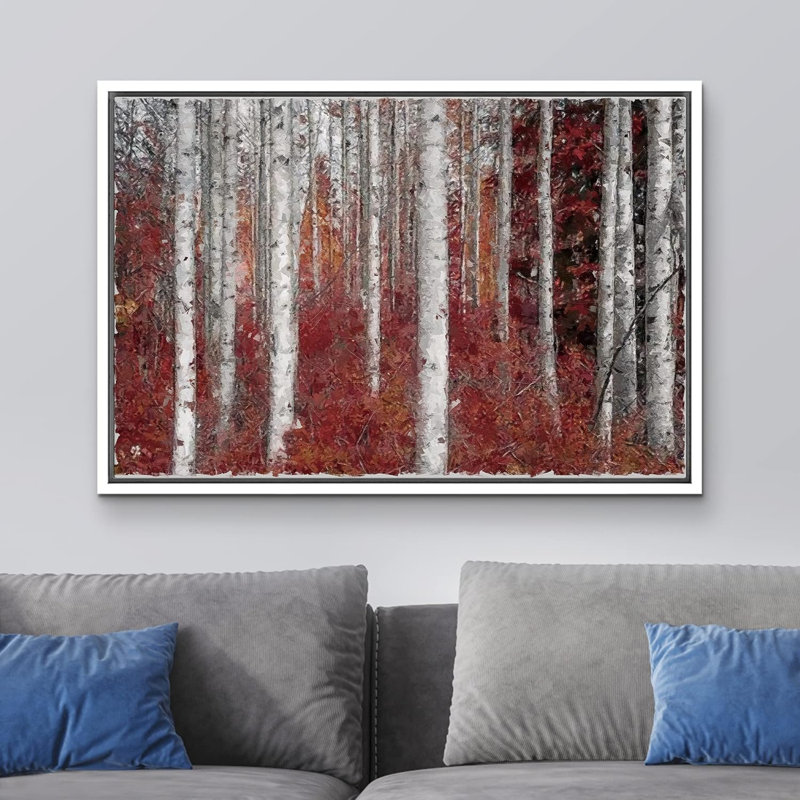 Aspen Birch White Birch Trees with Autumn Red Leaves Nature Forest Wilderness Realism, décor rustique sur toile