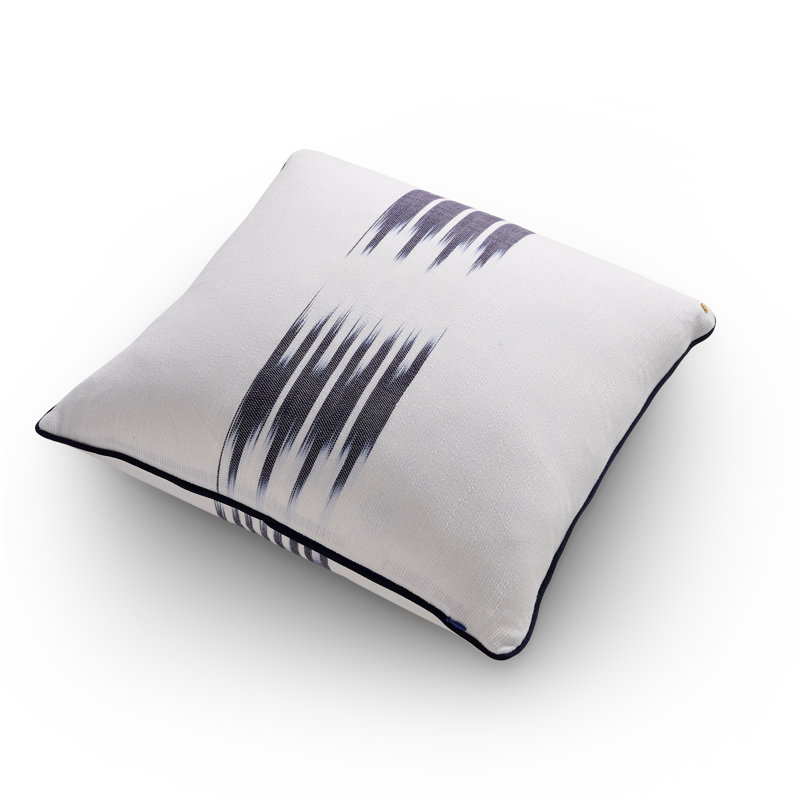 Peshtemal Ikat Cotton Pillow, White;Navy