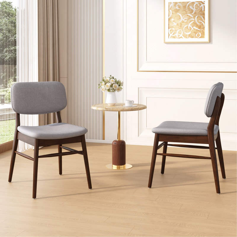 Ensemble de 2 chaises de salle à manger rembourrées Mid-Century avec structure en bois d'hévéa et gris clair, Gris, Brun