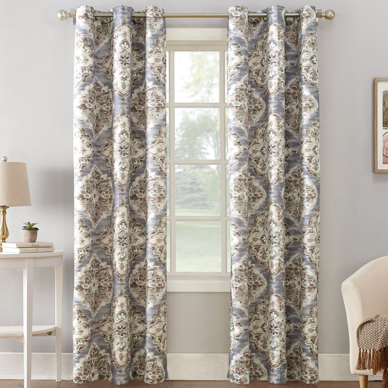 Mcwethy Floral Watercolor Room Darkening Grommet Curtain Panel, 40" W x 84" L, Gray