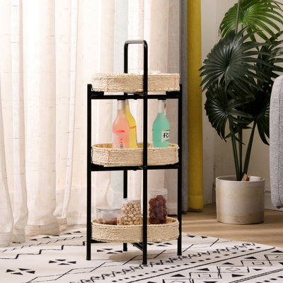 3 tables d'appoint tissées à la main avec plateaux amovibles, une solution fonctionnelle pour le rangement des petits articles dans la cuisine et le salon
